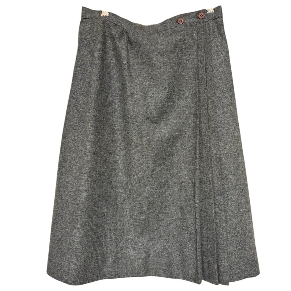 Clyde‎ Vintage 80s women's Wool wrap A-Line Pleated Midi Gray skirt sz 7/8